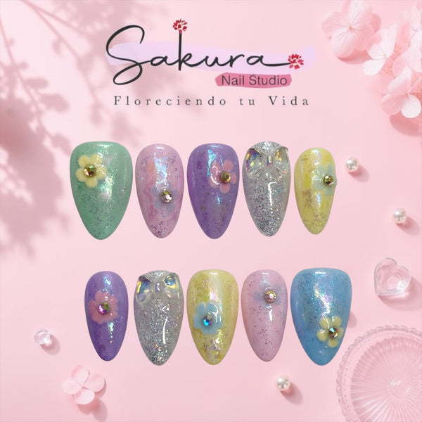 Colores con brillitos y flores