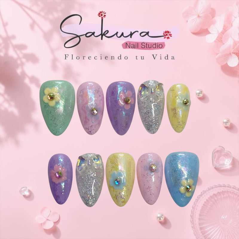 Colores con brillitos y flores